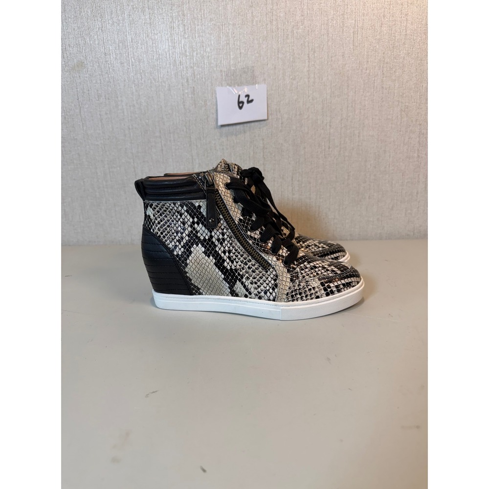 Line Paolo Womens Snakeskin Print Hidden Wedge High Top Sneakers Black White 5M